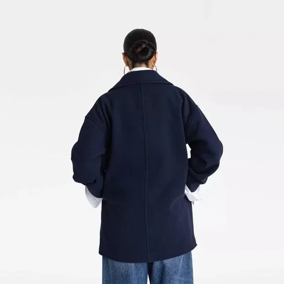 KBB by Kahlana The Pea Coat Navy Blue Wool Blend 2 Button Peacoat - Size Large - Picture 2 of 5